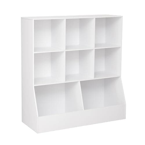 DINZI LVJ Toy Storage Organizer, Kids Bookshelf, Wood Toy Storage Cabinet, 3-Tier 8 Cubby Children Bookcase, 39.4" L Toddler Book Shelf for Playroom, Living Room, Nursery, Hallway, School, White - Image 1