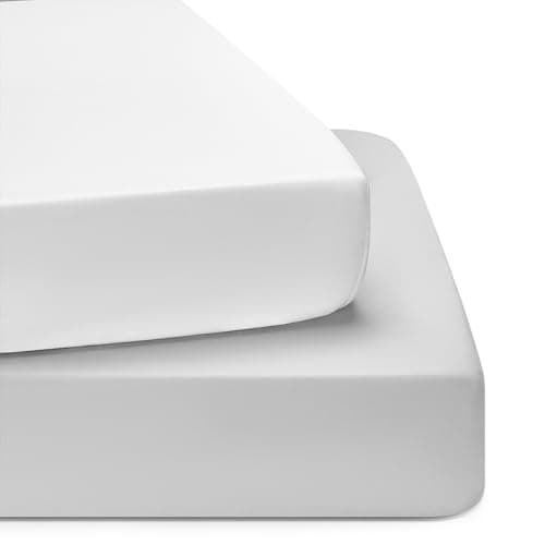 TILLYOU Baby Crib Sheets for Boys Girls, Fitted Crib Sheet 2 Pack for Standard Crib and Toddler Mattresses, Super Soft Toddler Bed Sheets, 28"x52"x8", White & Gray - Image 1