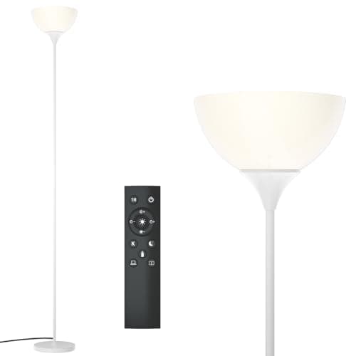 PESRAE Floor Lamp, Remote Control with Stpeless Color Temperatures and Brightness, Torchiere lamp for Bedroom, Living Room, Bulb Included - Image 1