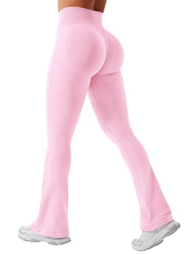 YEOREO Mini Flare Leggings Womens Workout Butt Lifting Legging Hidden Scrunch Seamless 30" Impact Lilliean Yoga Pants Pink M - Image 1