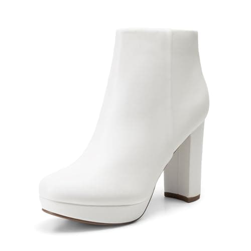 DREAM PAIRS Women's High Heel Ankle Boots Chunky Platform Booties,Size 10,White/Pu,STOMP - Image 1