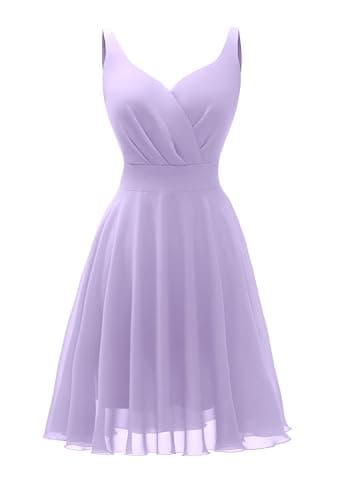 Dressever Summer Cocktail Dress V-Neck Adjustable Spaghetti Strap Chiffon Sundress Lavender S - Image 1