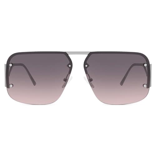 Fozono Retro Trendy Aviator Sunglasses Womens Mens Large Oversized Square Sun Glasses Metal Rimless Frame Shades FZN904 (Silver/Grey Gradient Pink) - Image 1