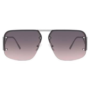 Fozono Retro Trendy Aviator Sunglasses Womens Mens Large Oversized Square Sun Glasses Metal Rimless Frame Shades FZN904 (Silver/Grey Gradient Pink) - Image 1