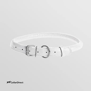 CollarDirect Rolled Leather Dog Collar, Soft Padded Round Puppy Collar, Handmade Genuine Leather Collar Dog Small Large Cat Collars 13 Colors (18-22 Inch, White Textured) - Image 6