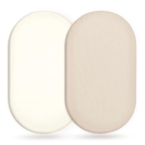 GRSSDER Stretchy Ultra Soft Fitted Bassinet Sheet 2 Pack, Universal Fit for Bassinets Baby Cradle Moses Basket Oval Rectangle Mattress Safe and Snug, Jersey Bassinet Sheets for Girls, Cream/Beige - Image 1