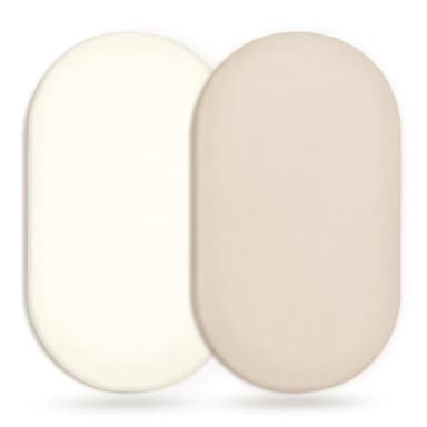 GRSSDER Stretchy Ultra Soft Fitted Bassinet Sheet 2 Pack, Universal Fit for Bassinets Baby Cradle Moses Basket Oval Rectangle Mattress Safe and Snug, Jersey Bassinet Sheets for Girls, Cream/Beige - Image 1