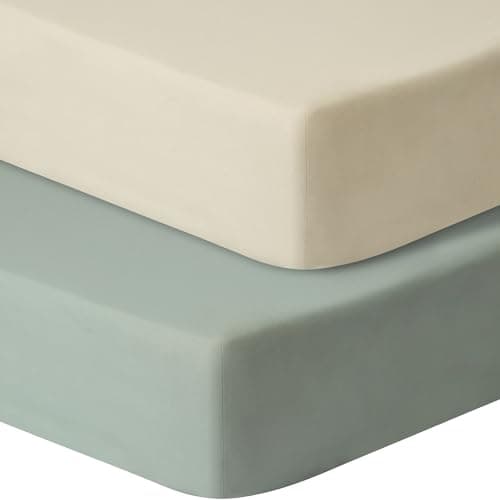 GUNTAIL Pack and Play Sheets Fitted, 2 Pack Pack n Play Sheets for Graco Pack n Play Mattress, Unisex Playard Sheets for Boys Girls (Brown & Green, 38 X 26 Inch) - Image 1