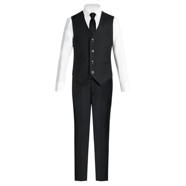 Marvelous World Boys Suits Black Slim Fit Size 12 Formal Suits for Kids Toddler Tuxedos Dresswear Ring Bearer Outfit Boys' Wedding Suits Set Dress Clothes Teen Youth 5-Piece Adjustable Waist - Image 4