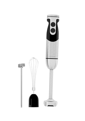 MegaWise Stainless Steel Titanium Reinforced 3-in-1 Immersion Hand Blender, Powerful with 80% Sharper Blades, 12-Speed Corded Blender, Including Whisk and Milk Frother (3-in 1 Black) - Image 1