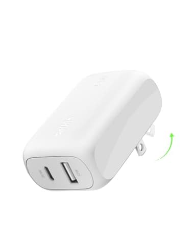 Belkin 42W Dual Port Charger Block, USB-C + USB-A Charger Super Fast Charging - Samsung Galaxy S25, Apple iPhone 17, Air, Pro, Pro Max, iPad, AirPods, Apple Watch, Nintendo Switch 2 & More - White - Image 1
