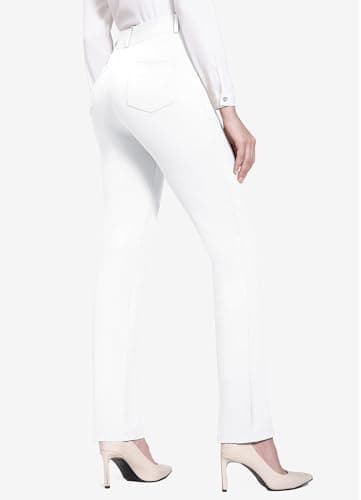 baleaf Womens White Dress Pants Yoga Work Pants Pull On Slacks Petite Business Casual Office Trouser Pockets 31" White ST - Image 2