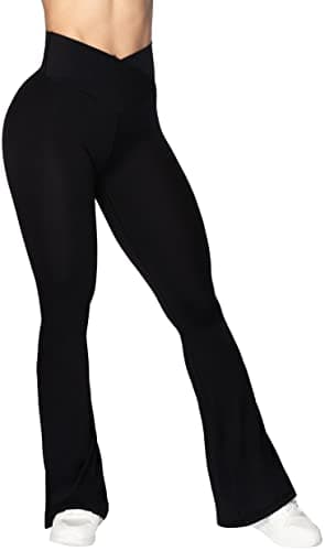Sunzel Flare Leggings, Crossover Yoga Pants for Women with Tummy Control, High-Waisted and Wide Leg Black - Image 1