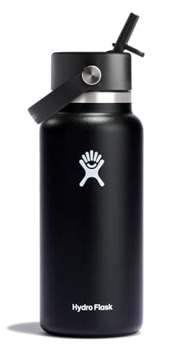 Hydro Flask Water Bottle - Insulated Stainless Steel - Wide Mouth Flex Straw Lid, Non Spill, Leakproof and Refillable in 32 Oz Black - Image 1