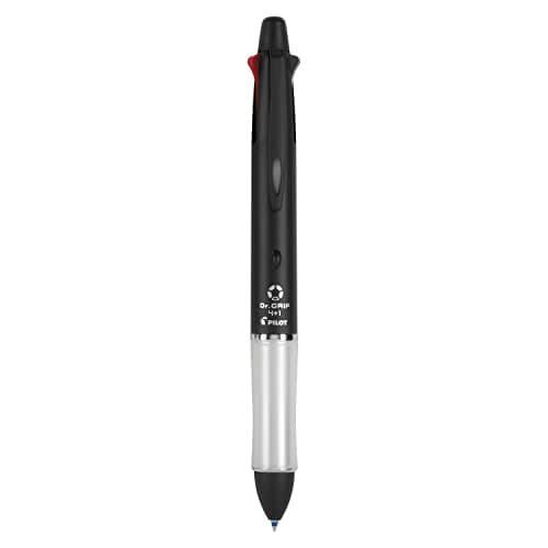 PILOT Dr. Grip 4+1 Multi-Function Refillable & Retractable Ballpoint Pen + Pencil, Fine Point, Black Barrel, Black/Red/Blue/Green Inks, Single Pen (36220) - Image 1