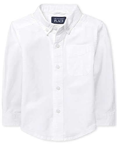 The Children's Place Baby Boys and Toddler Boys Long Sleeve Oxford Button Down Shirt,White,3T - Image 1