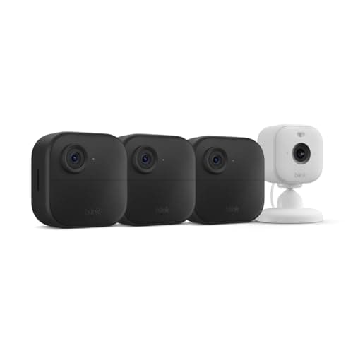 Blink Outdoor 4 + Blink Mini 2 — Smart security cameras, two-way talk, HD live view, motion detection, set up in minutes, Works with Alexa — 3 camera system + Mini 2 (White) - Image 1