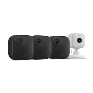 Blink Outdoor 4 + Blink Mini 2 — Smart security cameras, two-way talk, HD live view, motion detection, set up in minutes, Works with Alexa — 3 camera system + Mini 2 (White) - Image 1