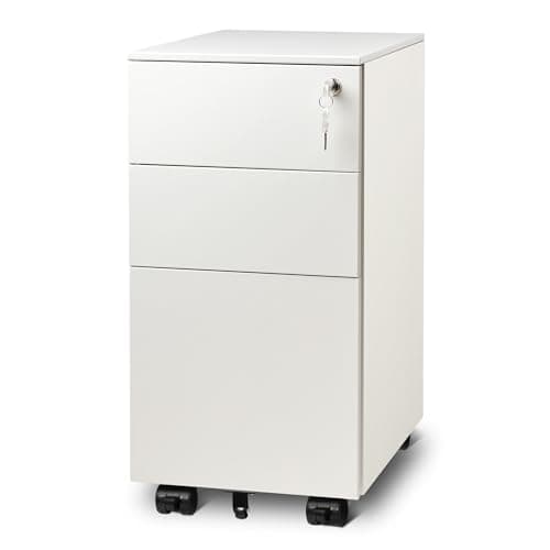 DEVAISE 3-Drawer Steel File Cabinet with Lock, Mobile Vertical White Rolling Metal Filing Cabinet for Home Office Storage, 17.1" D x 11.8" W x 23.6" H - Image 1