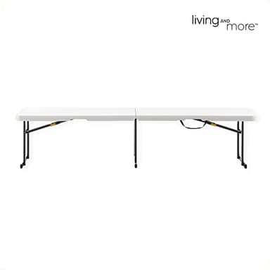Living and More 6 Foot Fold-in-Half Bench with Carrying Handle, Easy Folding and Transport, Indoor/Outdoor Use, Sturdy Steel Frame, 72"D x 11.5"W x 16.3"H, White - Image 3