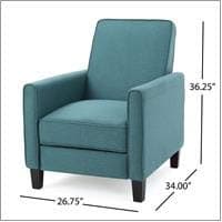 Christopher Knight Home Darvis Fabric Recliner Club Chair, Dark Teal 26.75D x 34W x 36.25H in - Image 3