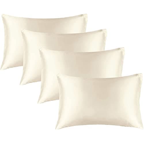 BEDELITE Satin Pillowcase for Hair and Skin, Super Soft Similar to Silk Pillow Cases 4 Pack with Envelope Closure, Cooling Pillowcases for Women Men (20"x40" King Size, Beige) - Image 1