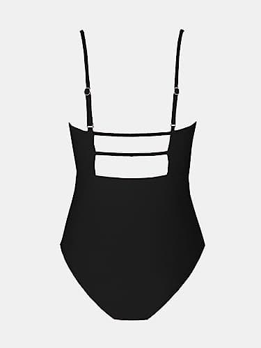 CUPSHE Women's One Piece Swimsuit Square Neck Cutout Back Tummy Control Adjustable Straps Striped Swimwear, L Black - Image 5