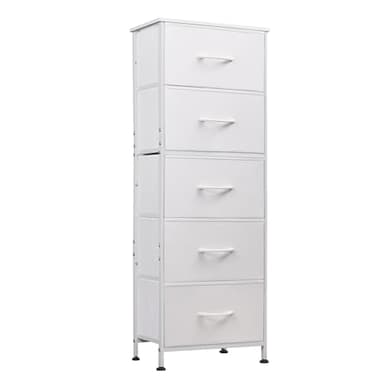 WLIVE Fabric Dresser, 5-Drawer Tall Dresser for Bedroom, Storage Dresser Organizer with Fabric Bins, Wood Top, Sturdy Steel Frame, Chest of Drawers for Closet, Hallway, White - Image 1