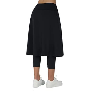 ANIVIVO Women Long Knee Length Skirt with Capris Leggings,Skirted Leggings with High Waisted Zipper Pockets(Black,M) - Image 3