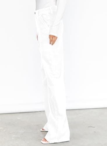 Dokotoo Womens Casual High Waisted Cargo Jeans for Women Wide Leg Boyfriend Denim Pants White Size 8 - Image 3