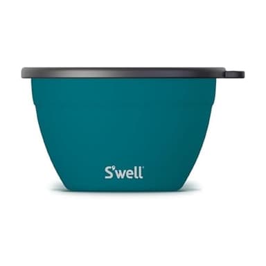 S'well Stainless Steel Salad Bowl Kit 64oz, Peacock Blue, Comes with 2oz Mini Canister and Removable Tray for Organization, Leakproof, Easy to Clean, Dishwasher Safe - Image 1