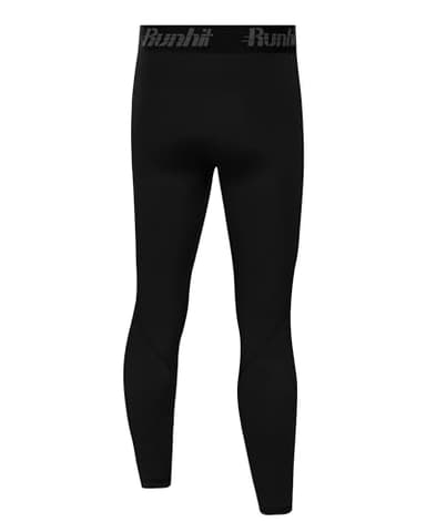 Runhit 2 Pack Boys Compression Leggings,Athletic Tights Basketball Compression Pants,Youth Boys Base Layer Pants Sports Legging Black+Black S - Image 2