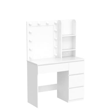 Vabches Makeup Vanity with Lights, 37inch Vanity Desk with Power Strip, 4 Drawers Makeup Table with Lighted Mirror, 3 Lighting Colors, White - Image 4