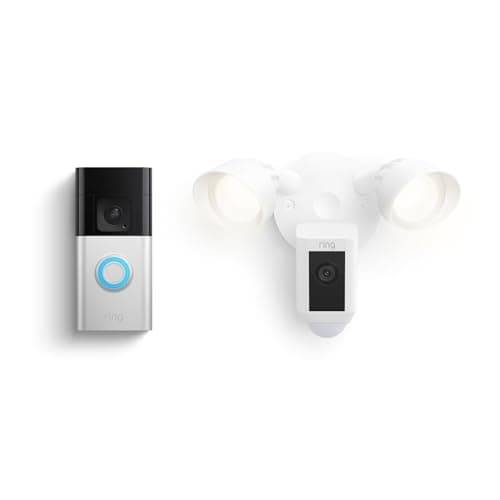 Ring Battery Doorbell Plus with Ring Floodlight Cam Plus, White - Image 1