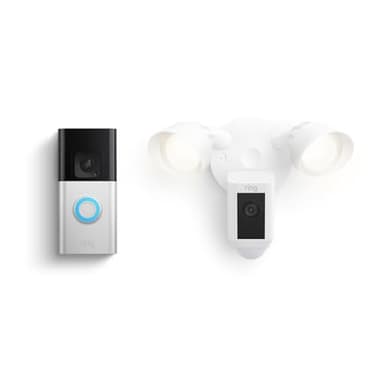 Ring Battery Doorbell Plus with Ring Floodlight Cam Plus, White - Image 1