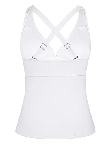 Hilor Supportive Swimsuits with Built in Bra Underwire Tankini Tops for Women Swimwear Top Tummy Control Bathing Suit White 16 - Image 6