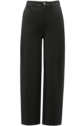 Arach&Cloz 2025 Women's Stretch Wrinkle Free Black Wide Leg Trousers Business Casual High Elastic Waisted Loose Palazzo Pants Button Down Zipper Comfy Slacks with 4 Pockets L - Image 2