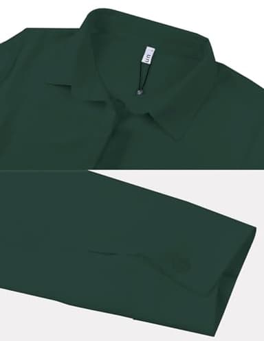 Diosun Womens Button Down V Neck Shirts Long/Short Sleeve Office Casual Business Plain Blouses Tops (XX-Large, Dark Green) - Image 4