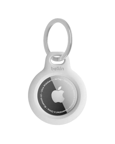 Belkin Apple AirTag Secure Holder with Key Ring - Durable Scratch Resistant Case With Open Face & Raised Edges - Protective AirTag Keychain Accessory For Keys, Pets, Luggage, Backpacks & More - White - Image 1