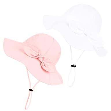Baby Girl Sun Hat with UPF 50+ Outdoor Adjustable Beach Hat with Wide Brim Bucket Hats (12-24 Months, Pink & White -2pcs) - Image 2