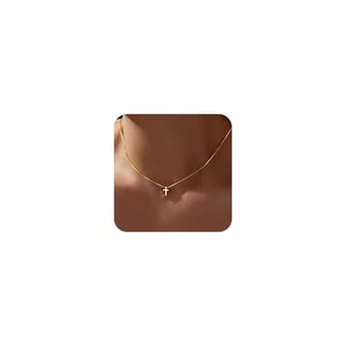 Poxtex Gold Cross Necklace for Women Girls Dainty Cute 14K Gold Plated Small Cross Pendant Trendy Jewelry Non Tarnish Waterproof Simple Tiny Necklace Religious Christian Baptism Jesus Faith Gifts Stuff - Image 1