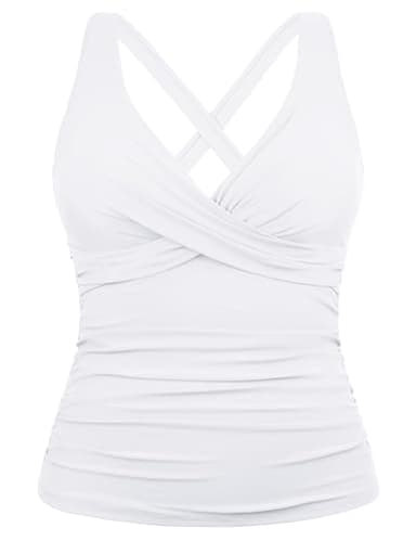 Hilor Supportive Swimsuits with Built in Bra Underwire Tankini Tops for Women Swimwear Top Tummy Control Bathing Suit White 16 - Image 4