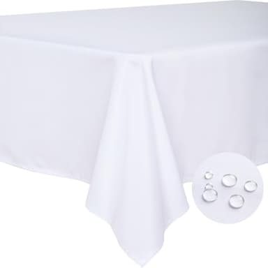 BYDOLL Table Cloth White 60x84 Inch Tablecloth for 6 Foot Rectangle Tables Outdoor Washable Wrinkle Free and Spillproof Polyester Tablecloth for Festival Camping Picnic Party Cover - Image 1