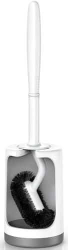 HAMITOR Toilet Bowl Brush Holder Set: Curved Design with Holder for Deep Cleaning Under Rim - Compact Hidden Scrubber for Small Space - Modern RV Bathroom Accessories - White - Image 1
