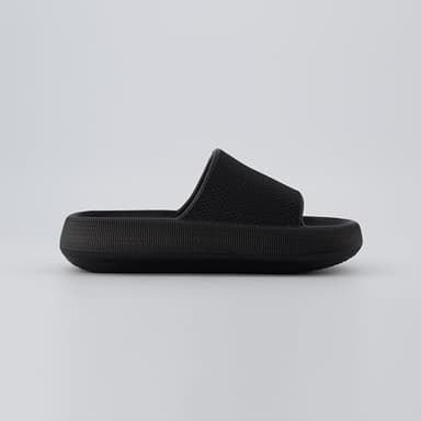 CUSHIONAIRE Feather Slides – Comfortable Cloud Cushion House Slippers for Women, Indoor Outdoor EVA Foam Foot Spa Shower Shoes, Non-Slip Arch Support, BLACK 7 - Image 8