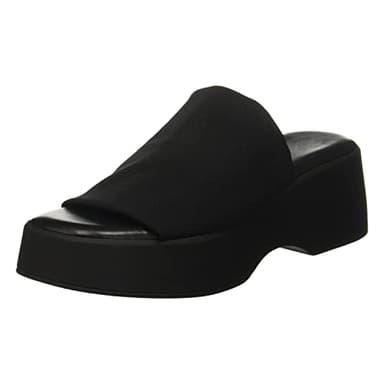 Minshluu Black Platform Slides Sandals for Women Backless Open Toe Slip on Wedges Shoes - Image 1
