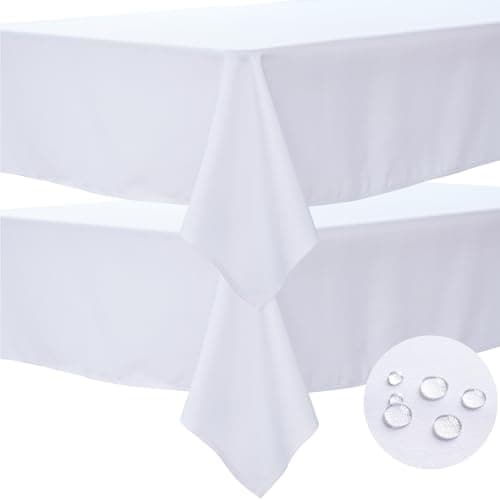 BYDOLL Table Cloth White 60x120 Inch Tablecloth 2 Pack for 6 Foot Rectangle Tables Outdoor Washable Wrinkle Free and Spillproof Polyester Tablecloth for Festival Wedding Party Cover - Image 1
