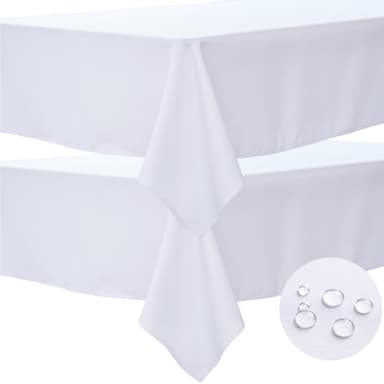 BYDOLL Table Cloth White 60x120 Inch Tablecloth 2 Pack for 6 Foot Rectangle Tables Outdoor Washable Wrinkle Free and Spillproof Polyester Tablecloth for Festival Wedding Party Cover - Image 1