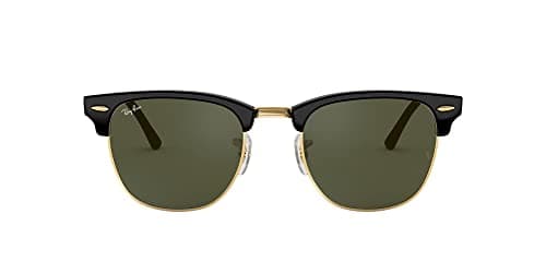 Ray-Ban RB3016 Clubmaster Square Sunglasses, Black on Gold/G-15 Green, 55 mm - Image 1