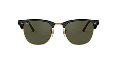 Ray-Ban RB3016 Clubmaster Square Sunglasses, Black on Gold/G-15 Green, 55 mm - Image 1